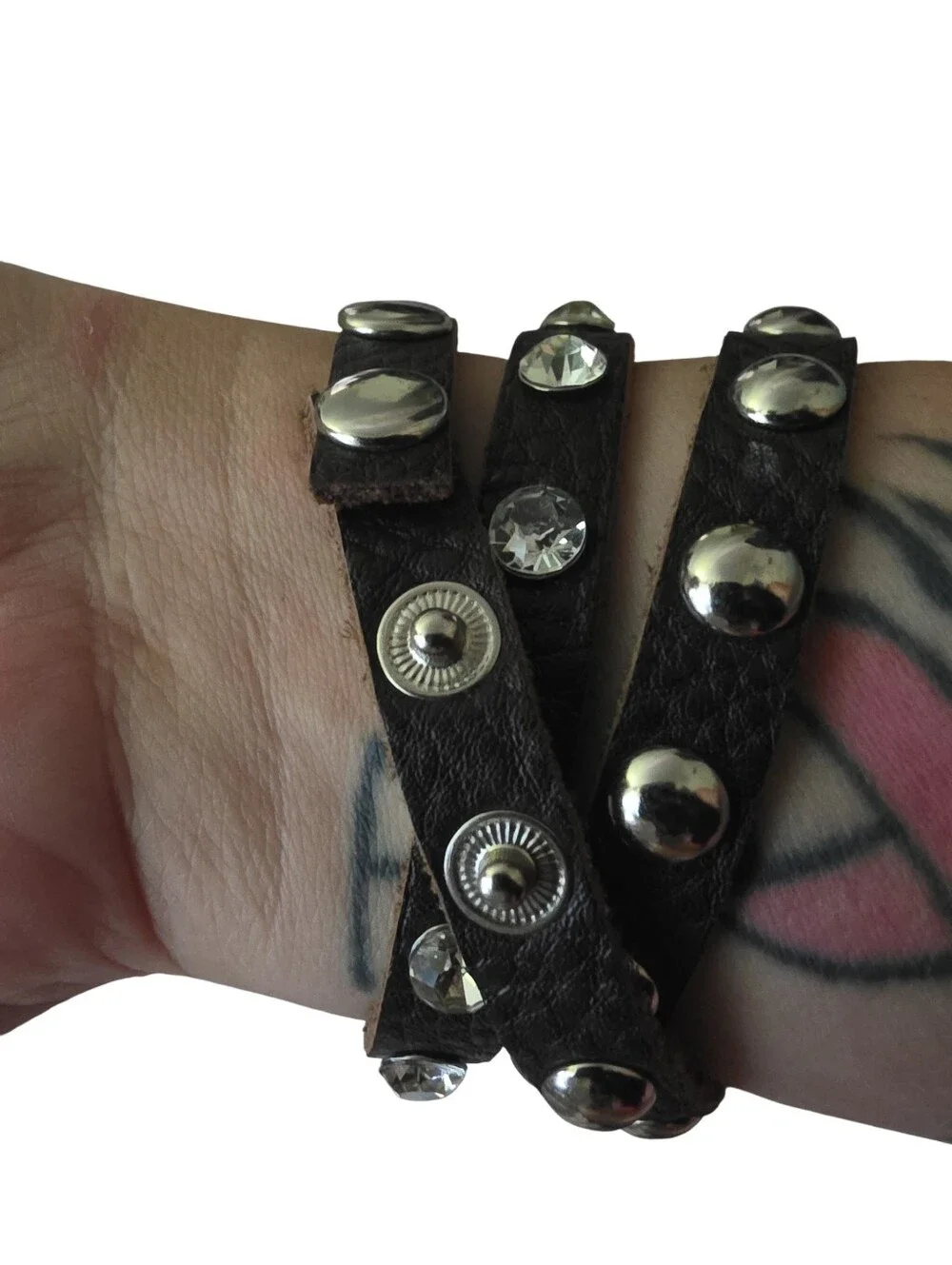 Geneva Brown Studded Leather Wrap Watch